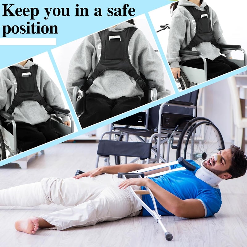 Threlaco Wheelchair Seat Belt for Adults Wheelchair Harness Accessories Safety Belt for Elderly Walking and Disabled Torso Support Vest Restraint Adjustable Straps Prevent Sliding(Black) - Image 4